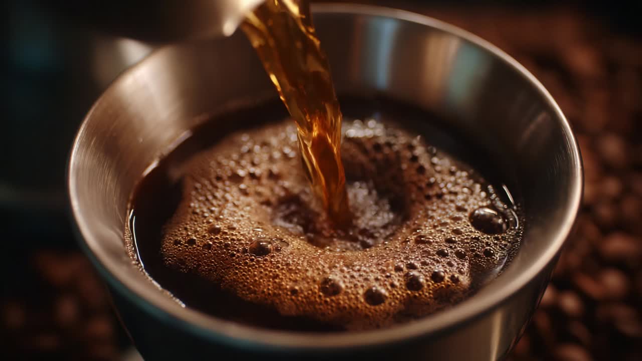 Hælder kaffe i en kop