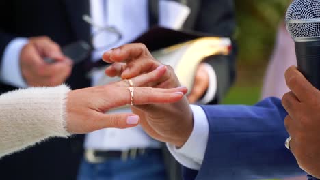 the most important scene of every wedding: the moment the groom puts the ring to the bride's finger