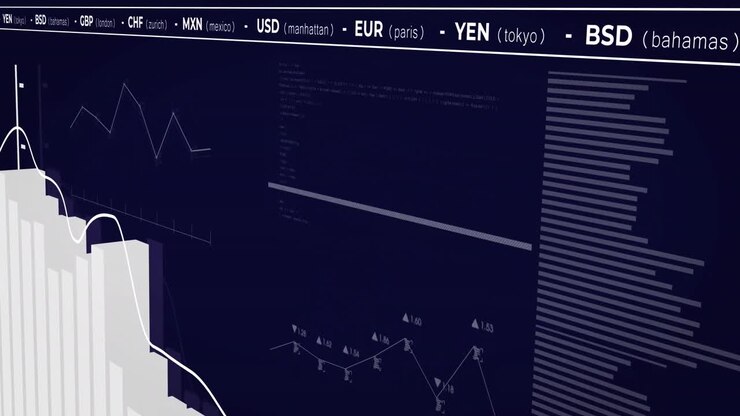 Animation of financial data processing over black background