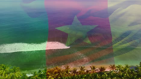 animation of flag of cameroon blowing over beach seascape