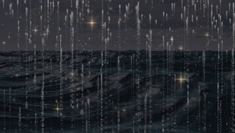 animation of stars over sea and data processing