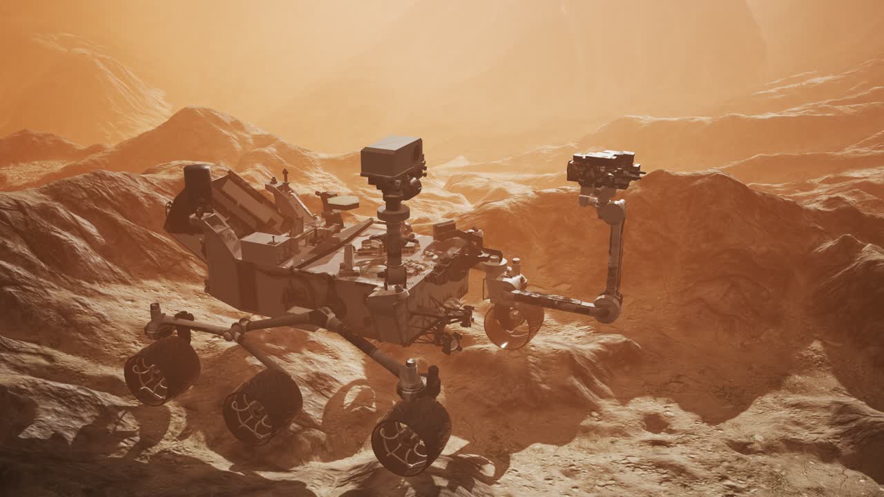 Curiosity Mars Rover exploring the surface of red planet. Elements of this image furnished by NASA