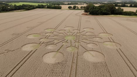 크로프 서클 (crop circle) 은 햄프셔의 밀 에서 분자 스타버스트 서클 (molecular starburst circles) 을 위로 아오르는 공중 풍경이다.