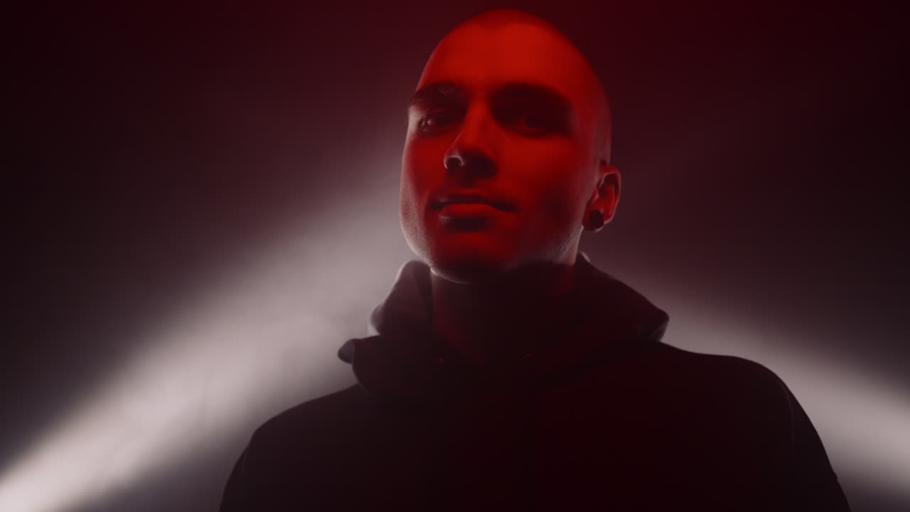 Mysterious Portrait of a Man Under Red Light