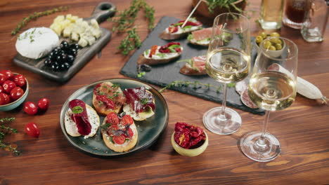 selection of appetizers with wine