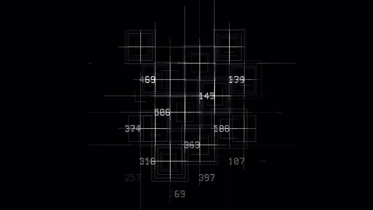 Abstract Digital Grid with Flowing Numbers and Data