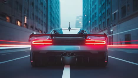 futuristic sports car driving on a city street at night