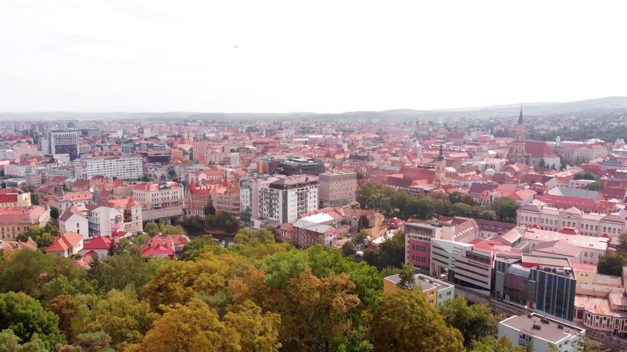 Aerial Footage of large Cross Above European City