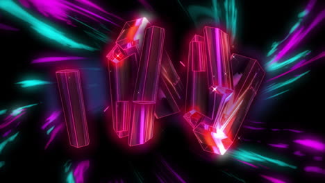 glowing neon crystals with colorful light trails in animation