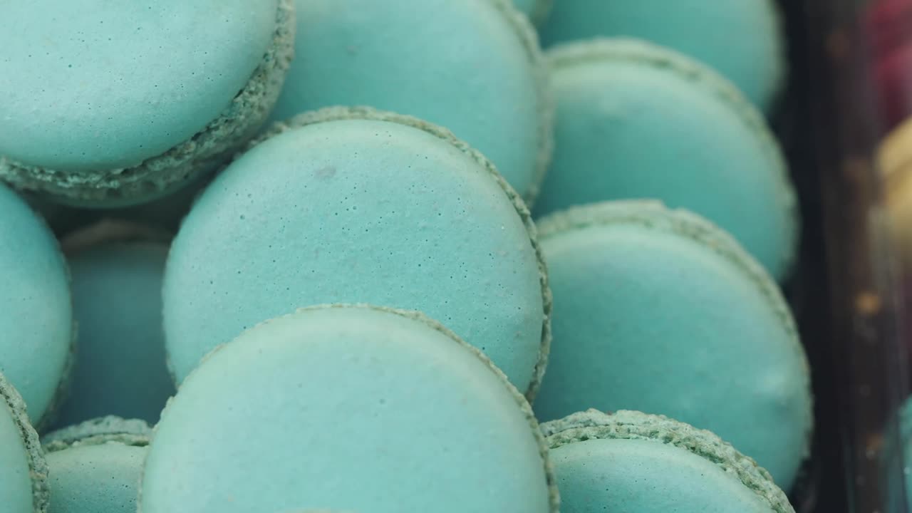 Close-Up View of Delicious Light Blue Macarons