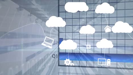 animation of clouds and financial data processing