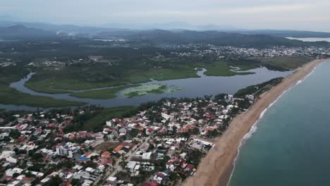 Aerial-Sunset-Laguna-Del-Tule-San-Patricio-Barra-De-Navidad-Jalisco-Mexico-Drone-Footage-Travel-Destination