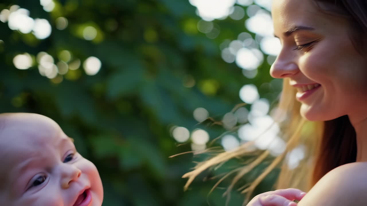 Loving moments between a mother and her baby outdoors