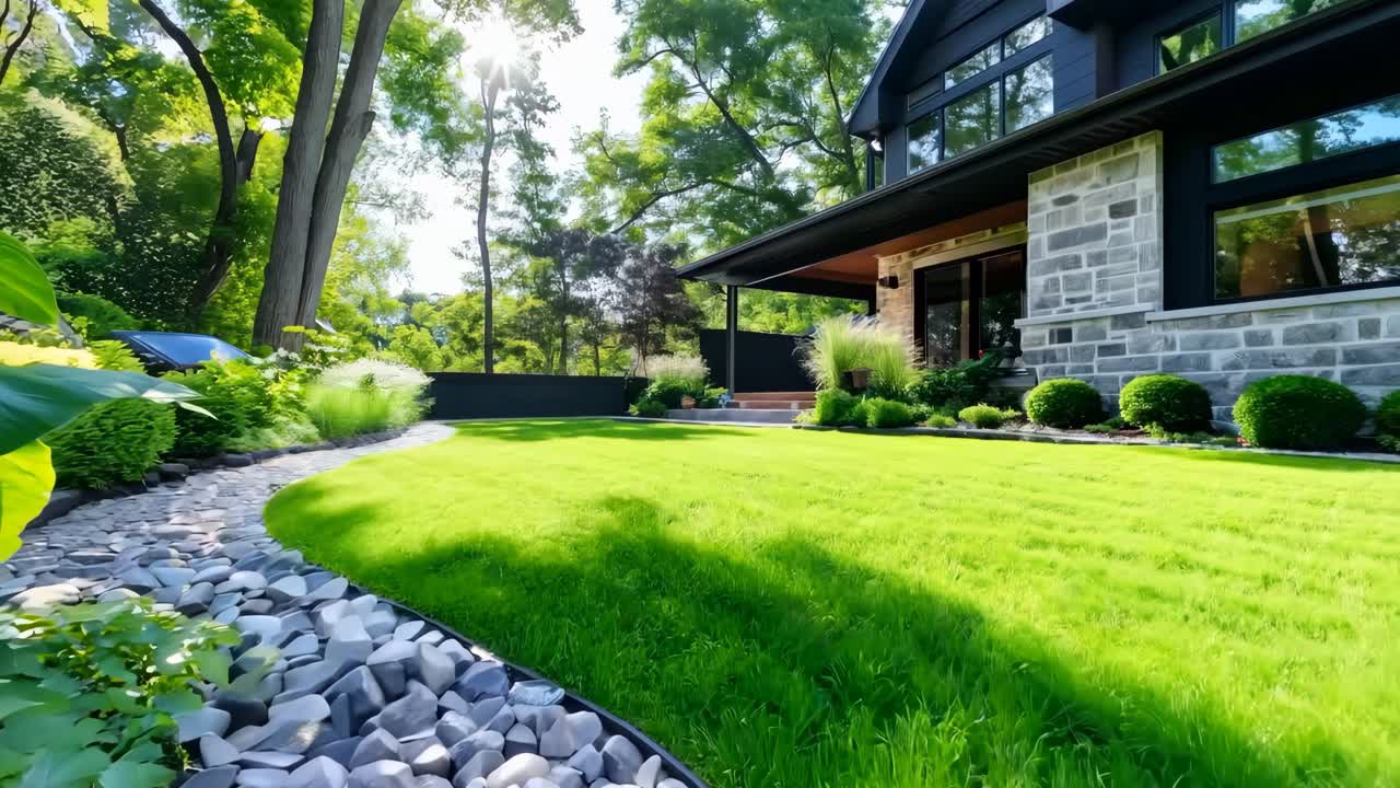 A house with a stone path leading to the front yard