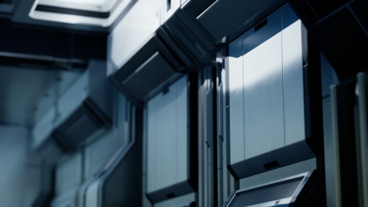 실험실이나 우주선의 깨 ⁇ 한 미래 과학소설 내부