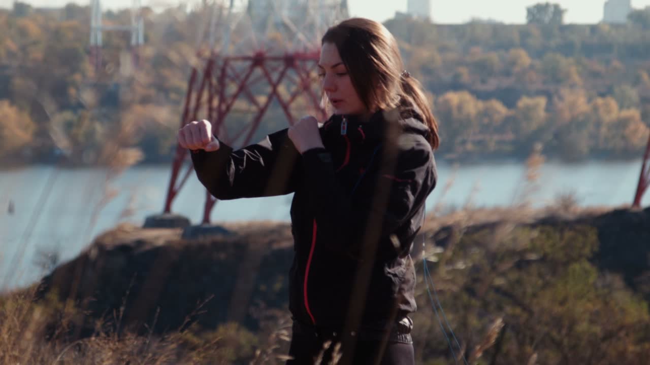 Woman running outdoors in autumn