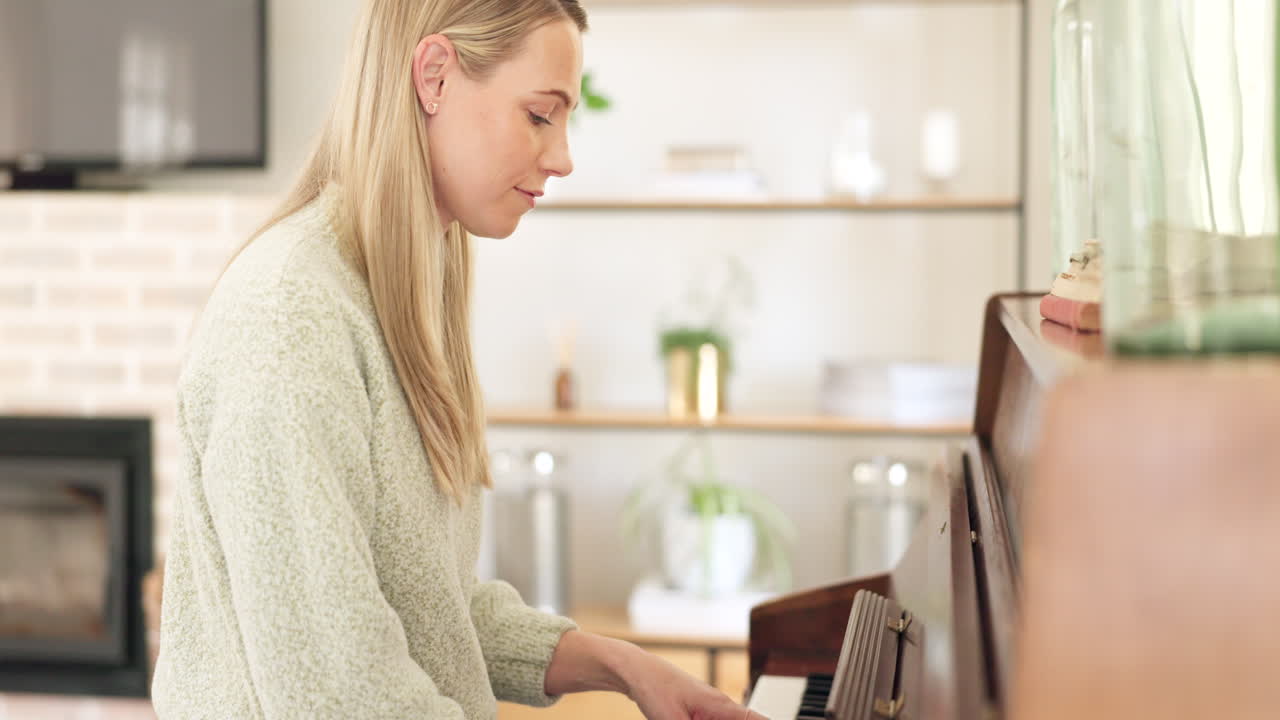 Woman, piano and music, musician and pianist