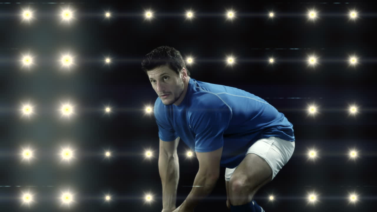 럭비 공 을 던지려고 하는 럭비 선수