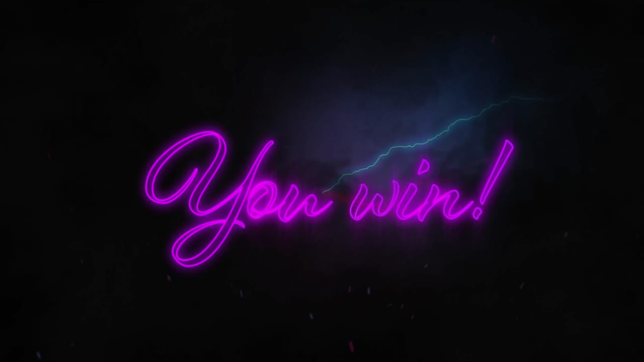 검은색 배경에 번개 위에 텍스트를 이기는 애니메이션