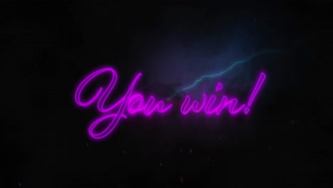 animation of you win text over lightnings on black background