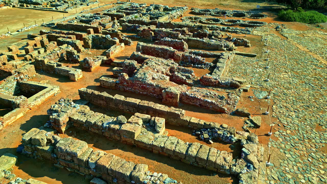 Aerial view around the ruins of the Palace of Knossos in sunny Crete, Greece