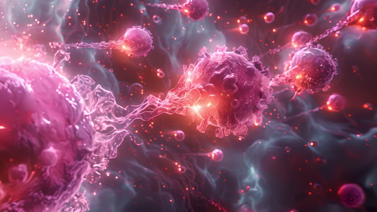 Microscopic View of Illuminated Biological Organisms or Cells