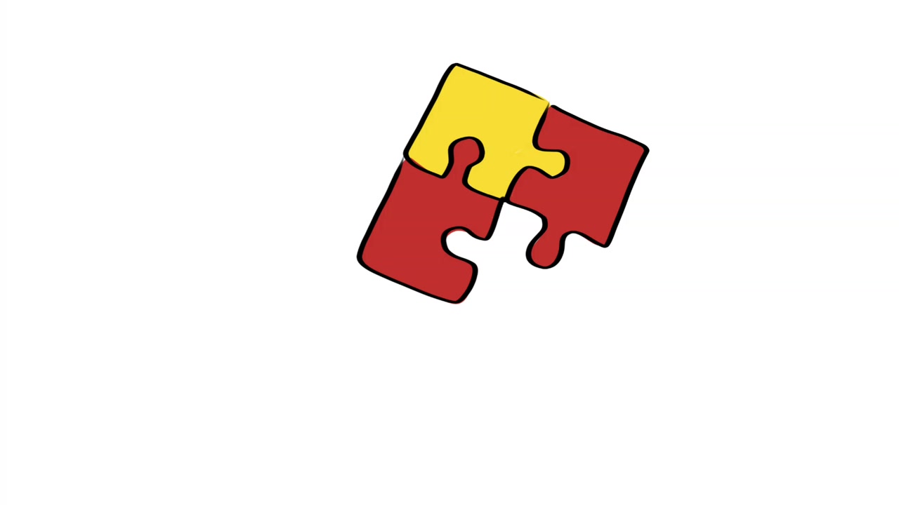 Animazione di un puzzle con un pezzo che appare e scompare.