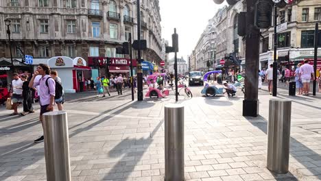 pedestrians and traffic in vibrant city setting