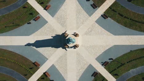 eastern europe historical monument on the square drone video from above