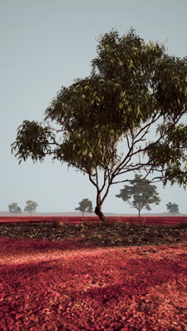 red field with a single tree