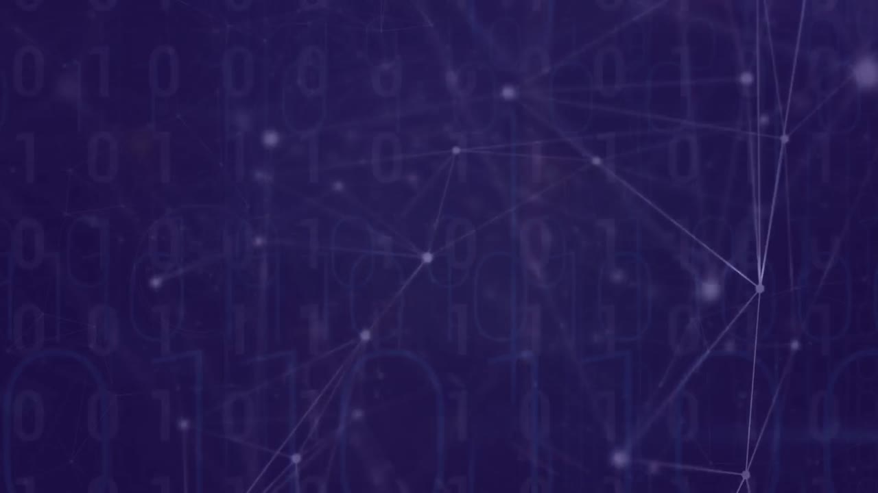 animación de la red de conexiones y codificación binaria sobre fondo azul