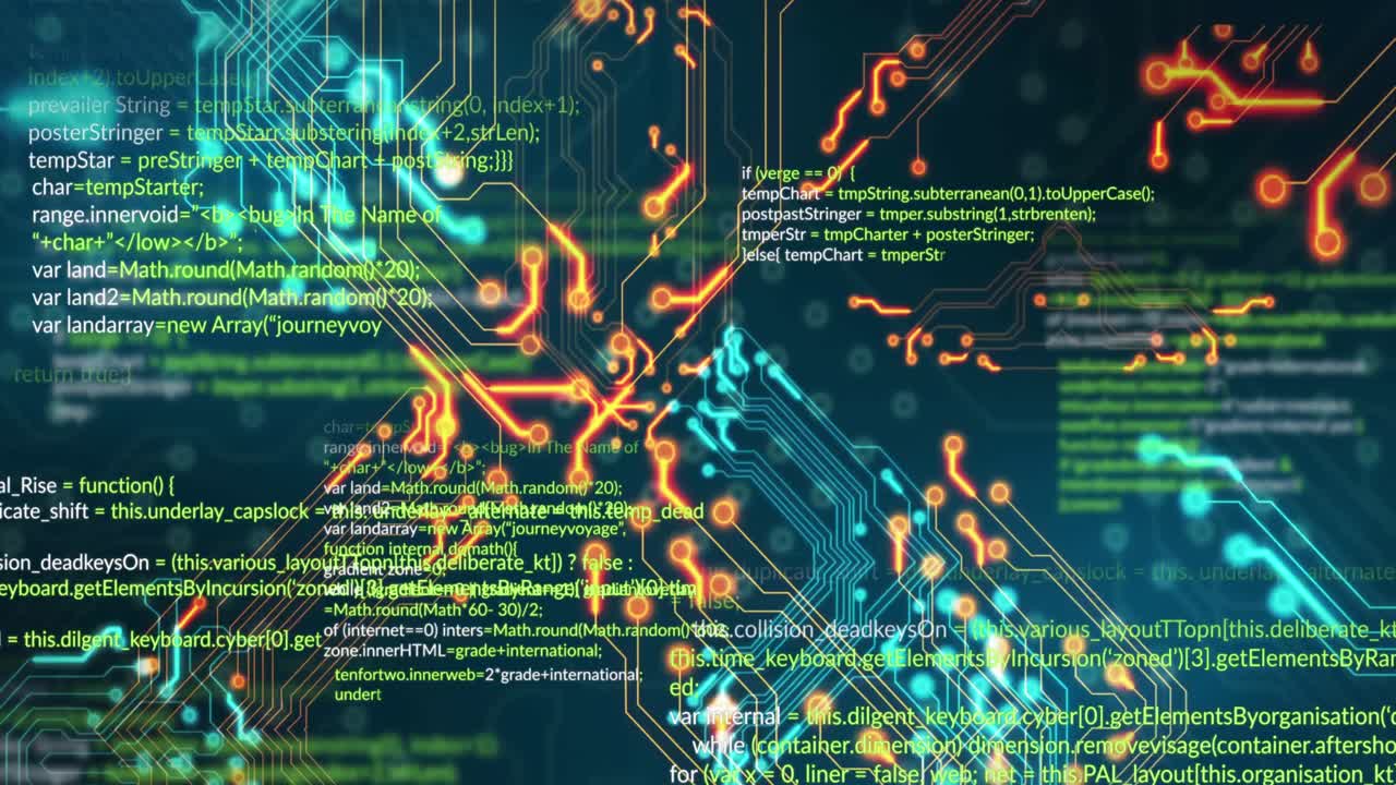 Animation of data processing on black background