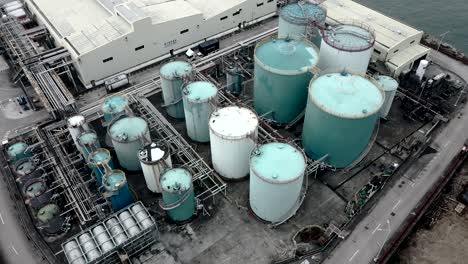 oil storage tank in the port in tsing yi, hong kong