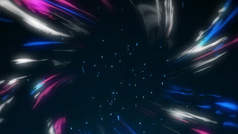 animation of colourful light trails over spots on black background