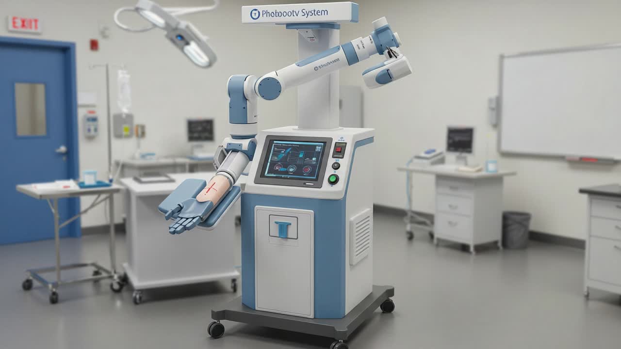 Advanced Robotic Surgical System in a Modern Medical Laboratory Setting Demonstrating Precision and Innovation in Healthcare Technology