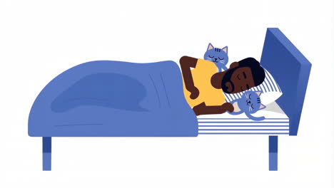 man sleeping soundly with two cats on a bed