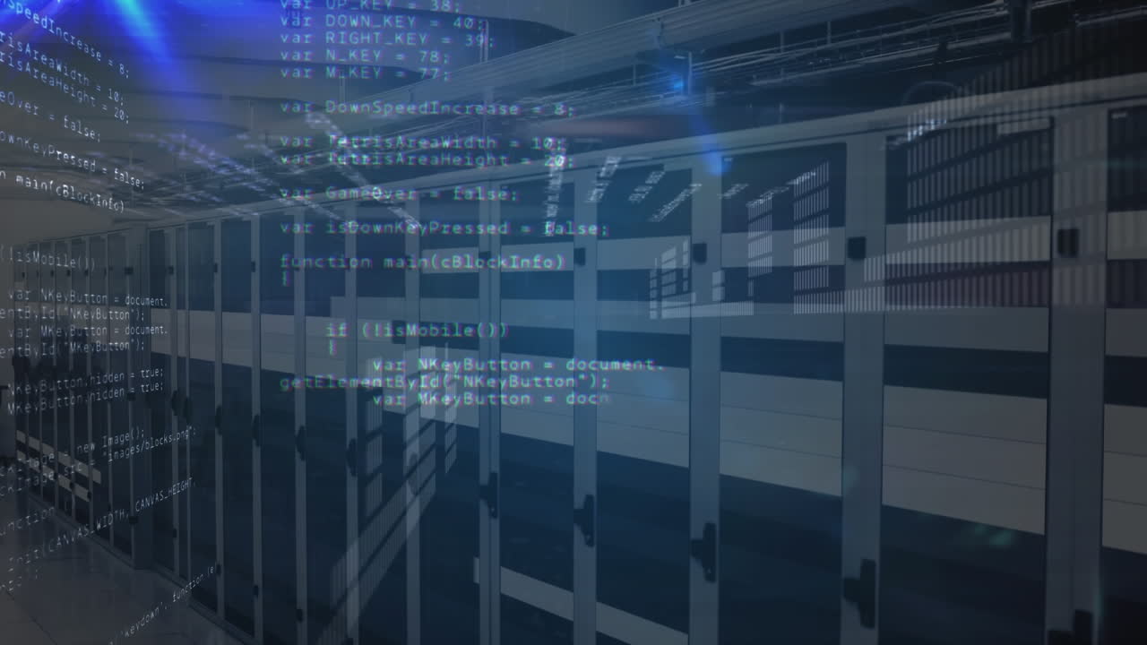 animación del procesamiento de datos a través de servidores informáticos