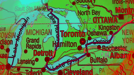 vibrant map of the great lakes region showing major cities