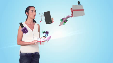 surprised woman holding tablet computer and discovering e-shopping offer