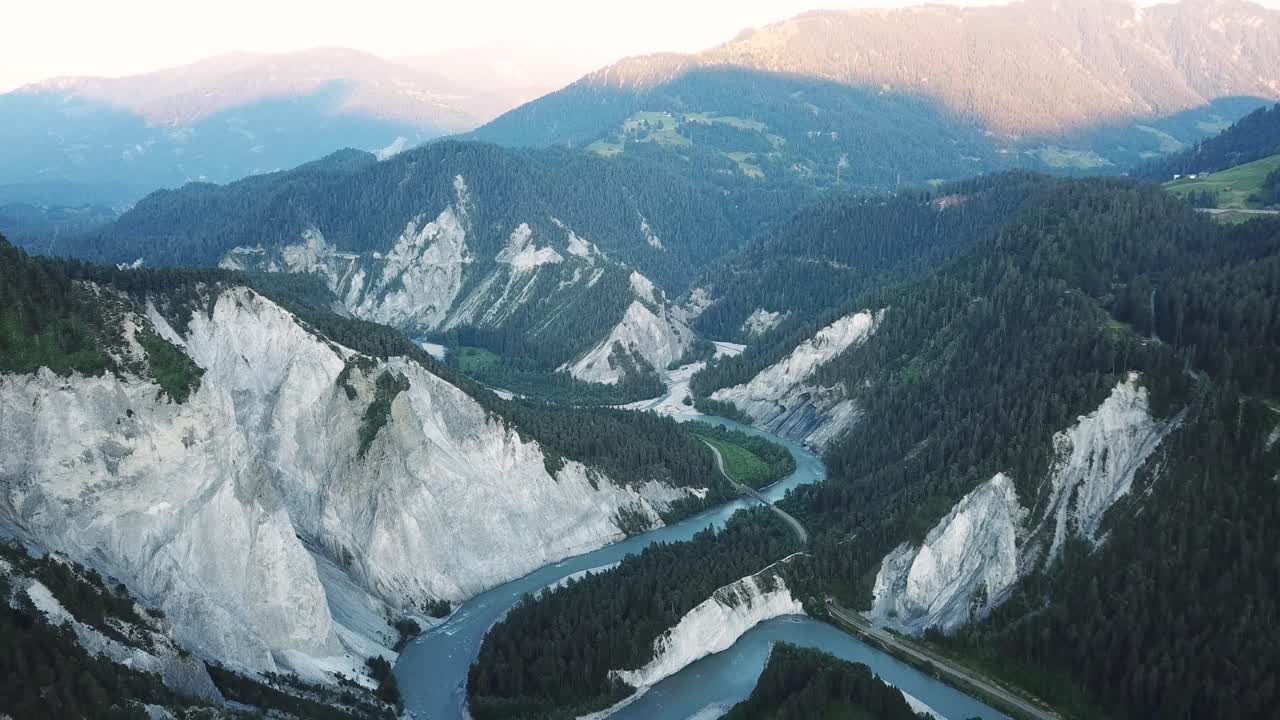 Drone footage of the Swiss Grand Canyon Rheinschlucht, Grisons in Switzerland