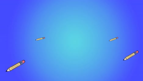 Animation-of-yellow-pencils-floating-on-blue-background