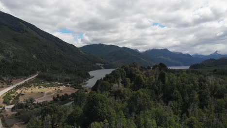 rising aerial: campground on lago villarino in seven lagos patagonia