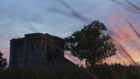 silhouette of a castle at sunset