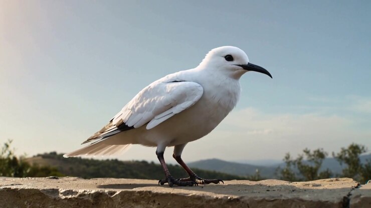 Scorgendo un muro di pietra, un gabbiano bianco scende e allunga le zampe sul muro, bilanciando le ali per appollaiarsi.