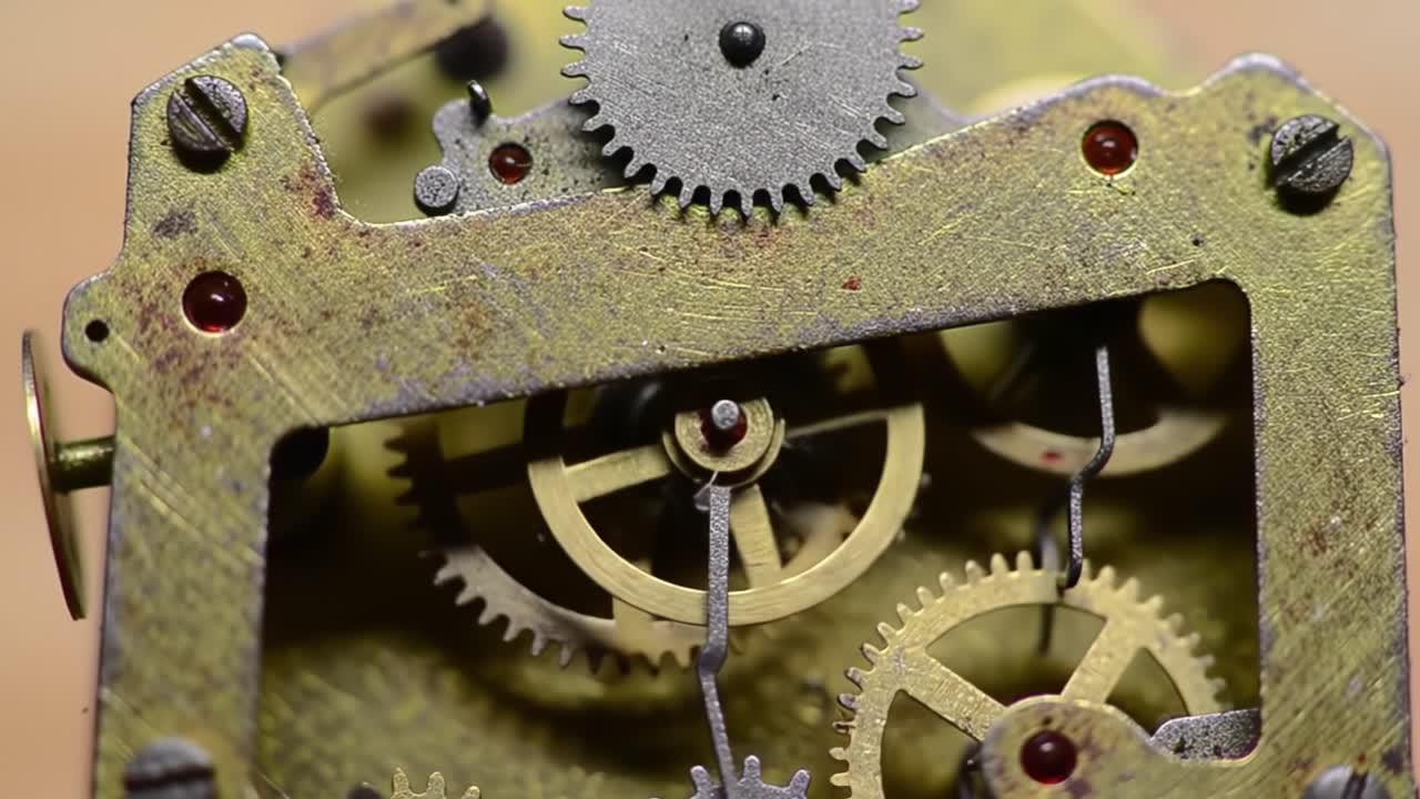 Intricate Mechanism of a Vintage Clock: A Close-Up Exploration of Gears and Cogs in Action, Capturing the Beauty of Timekeeping Technology