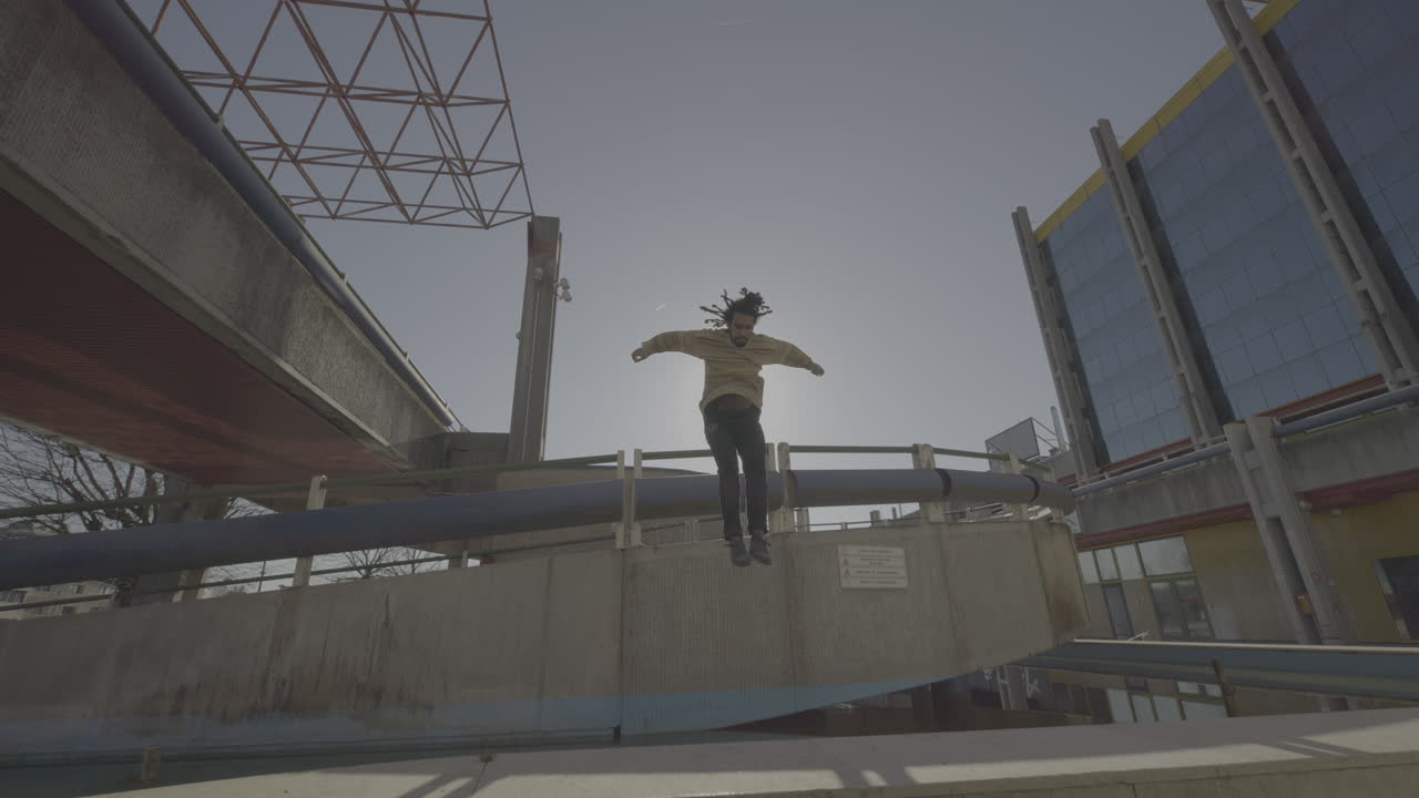 Parkour jump in urban environment