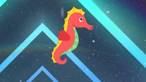 animation of sea horse over shapes