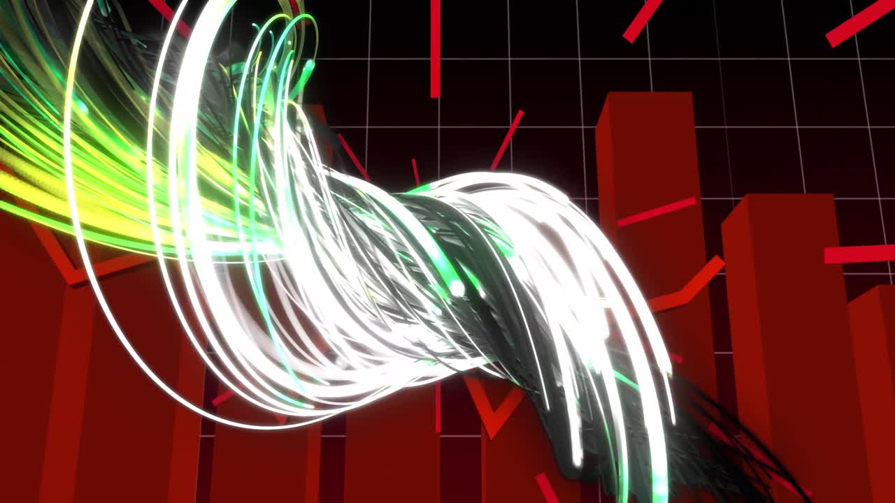 animación de luces onduladas y líneas rojas y gráfico sobre fondo negro