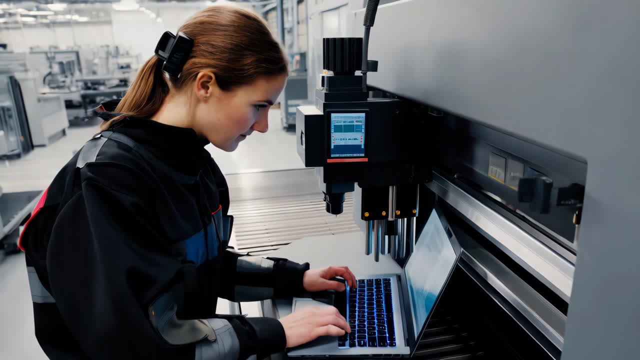 Woman Engineer Working on Industrial Machinery