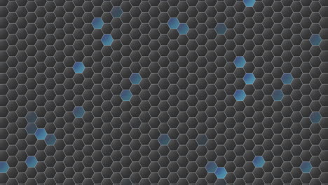 Hexagonal-blue-and-gray-honeycomb-pattern-on-black-background